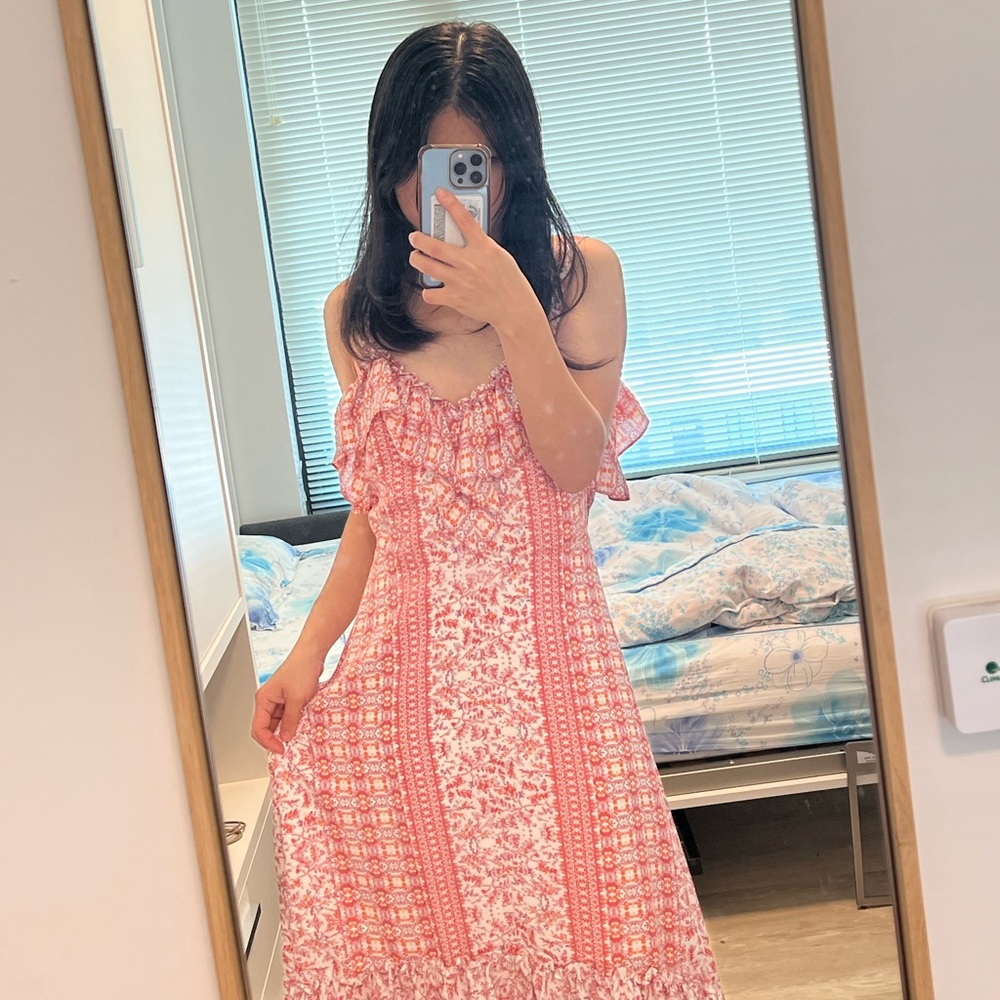 BCBGMaxAzria Floral Ruffle Maxi Dress Off shoulder New With Tag